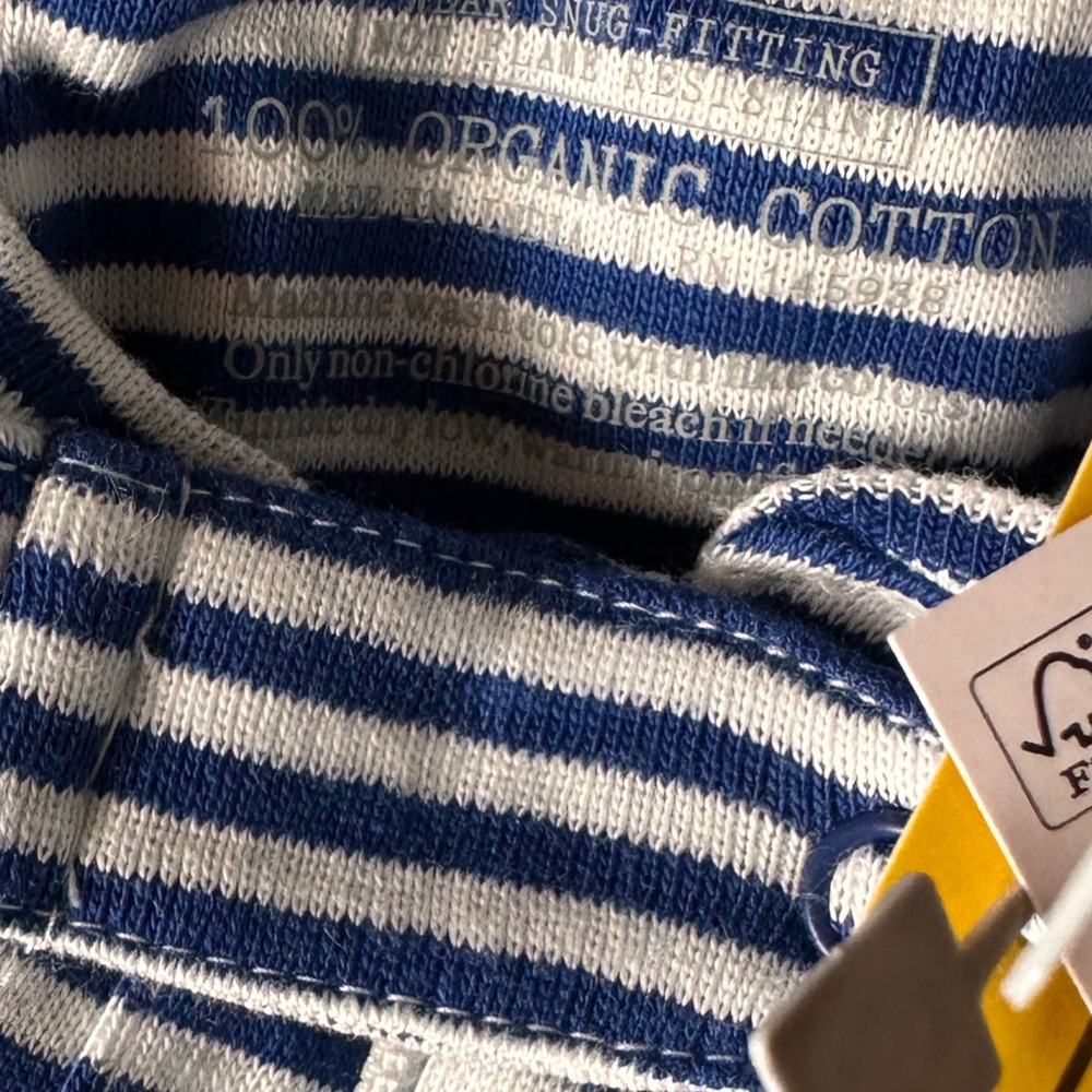 Two Infant 100 % organic cotton zip romper onesies mini stripe in blue NWT - Picture 3 of 7